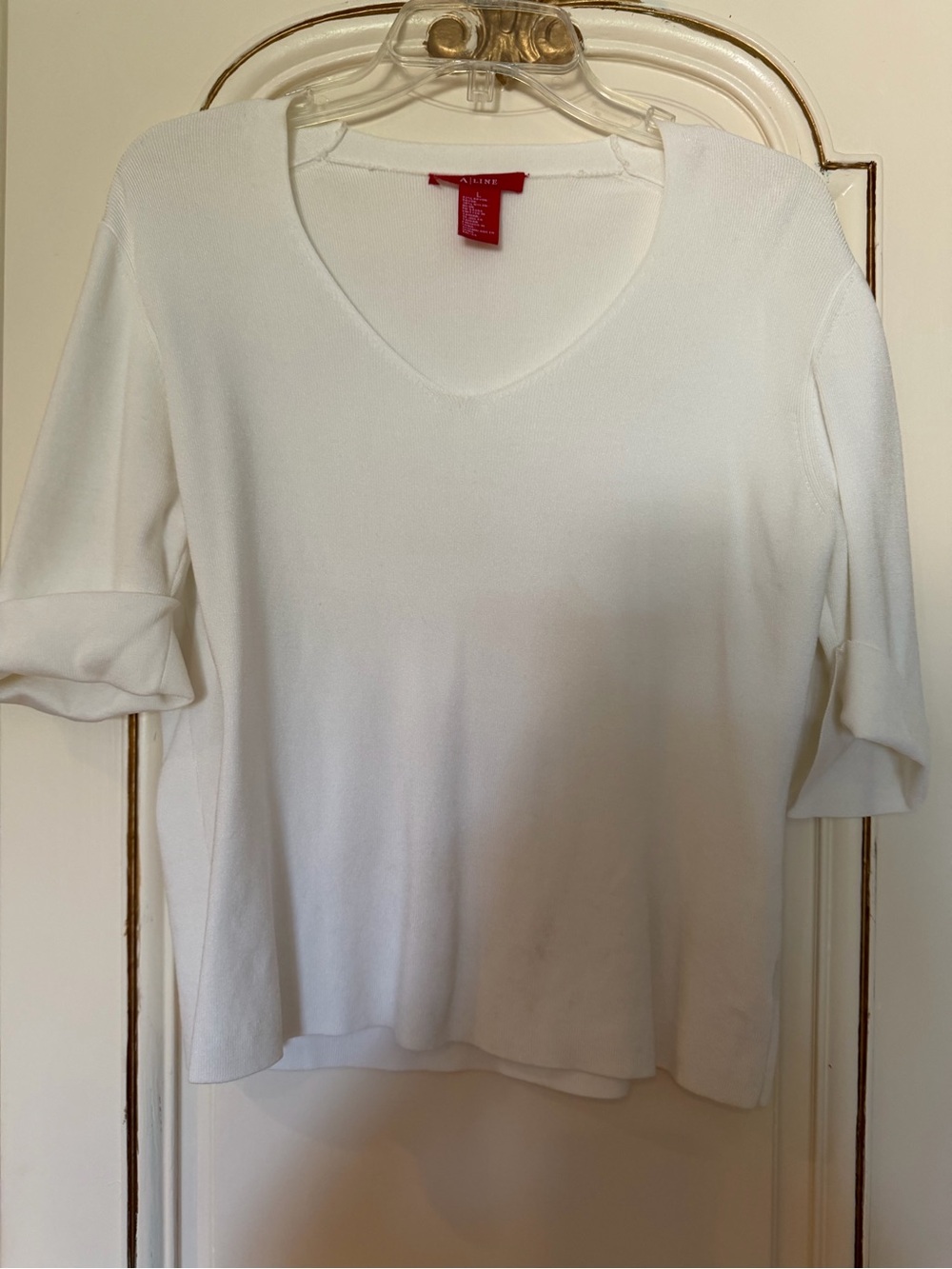 A-Line White V-Neck Women's Top size L -